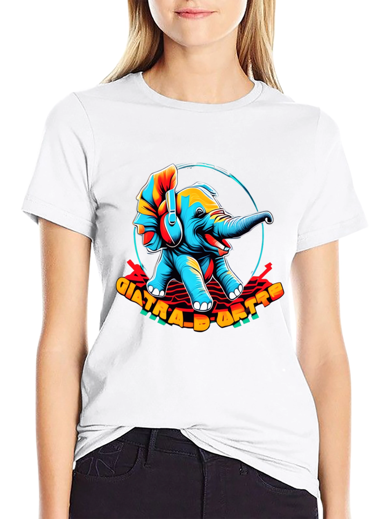 Trendy Elephant Graphic Black T-Shirt