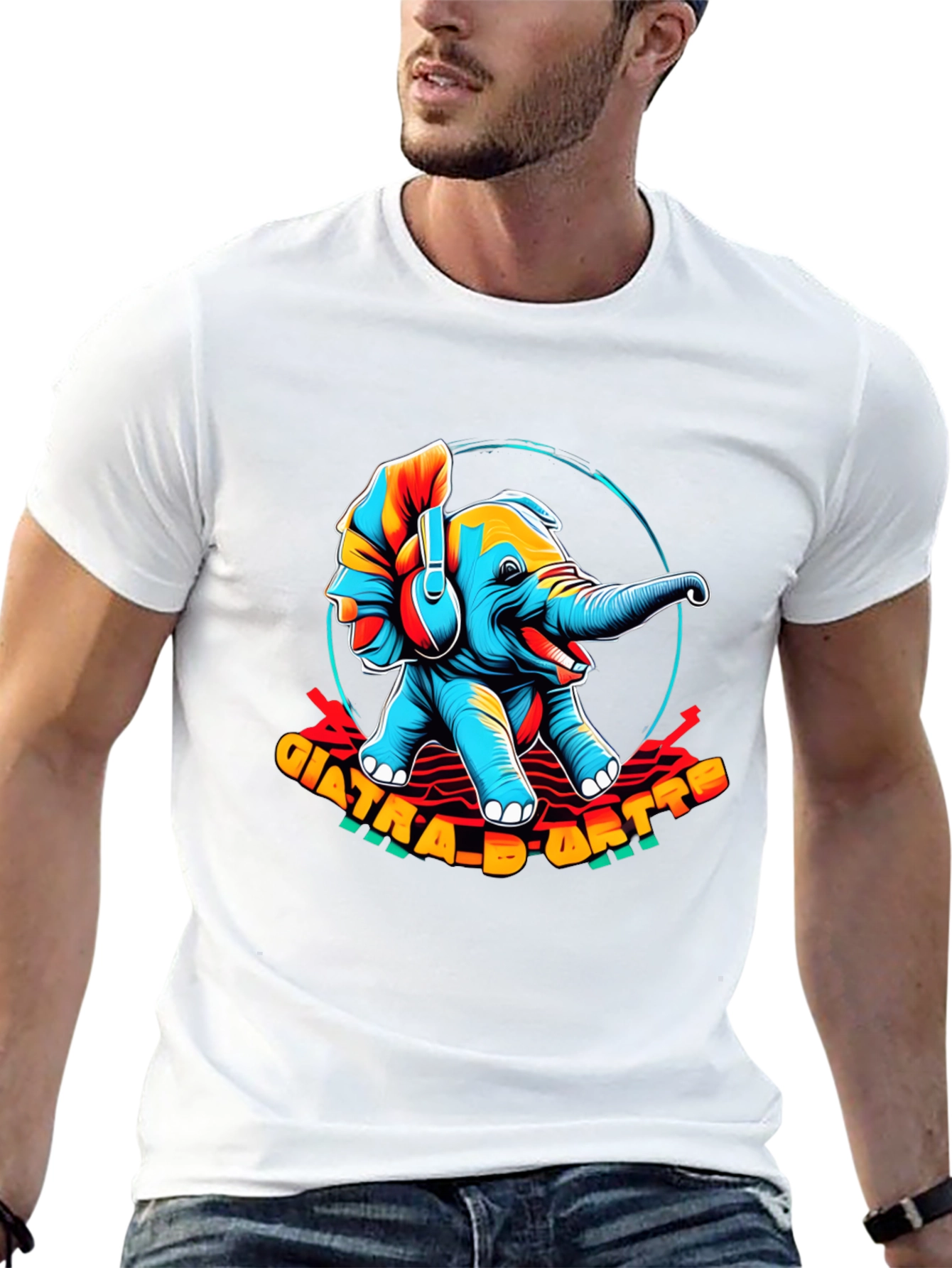 Trendy Elephant Graphic Black T-Shirt