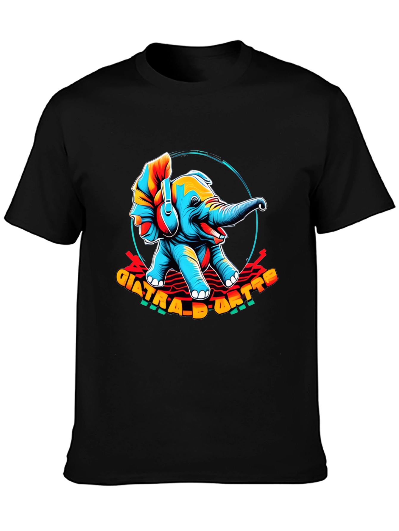 Trendy Elephant Graphic Black T-Shirt