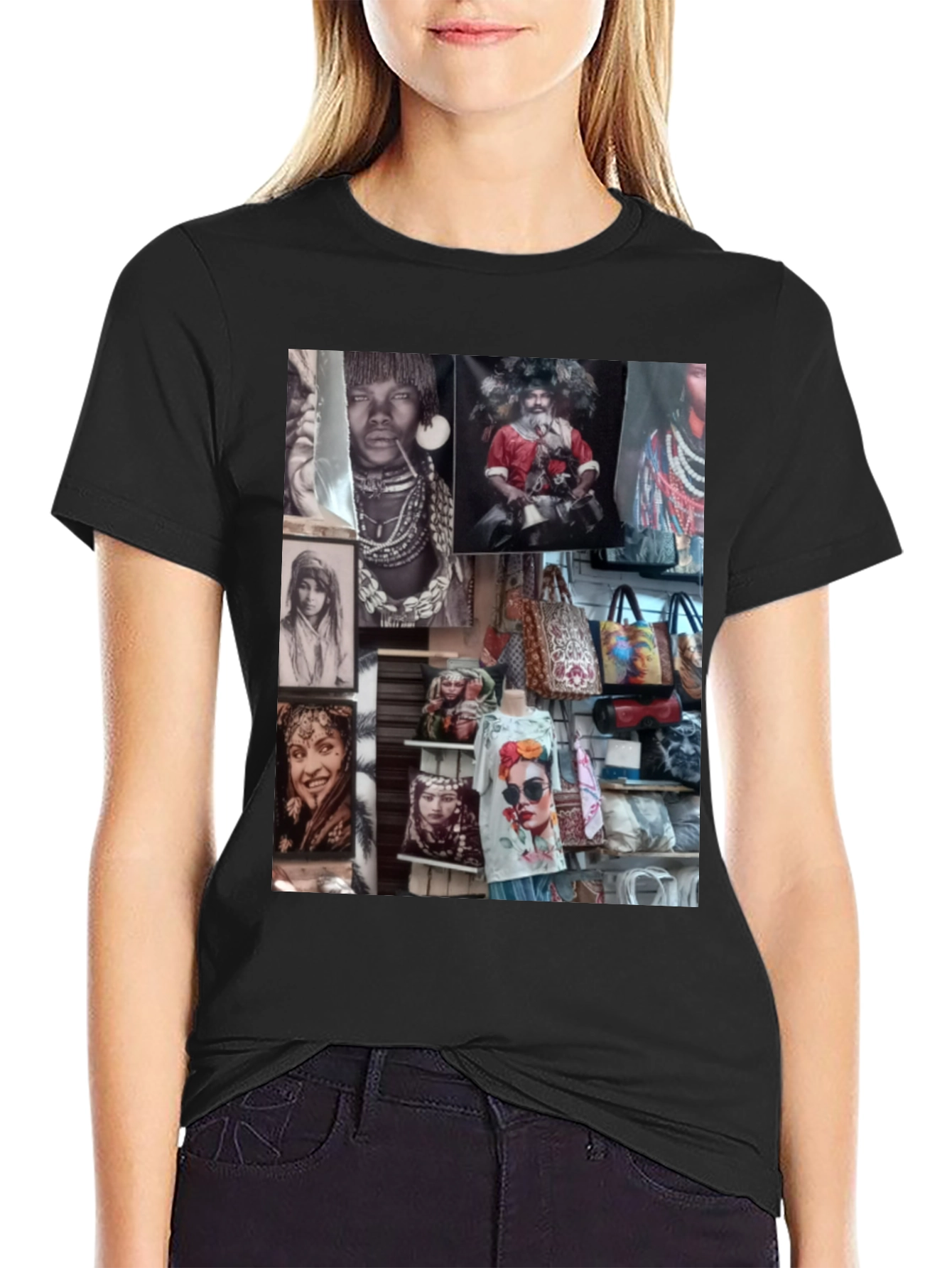 Worldly Collage Black T-Shirt