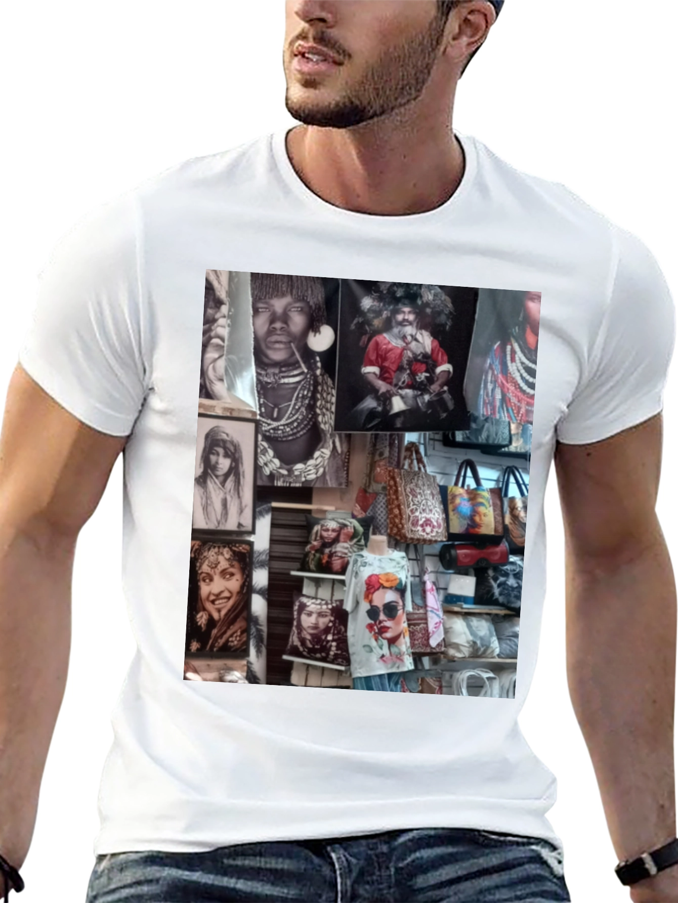 Worldly Collage Black T-Shirt