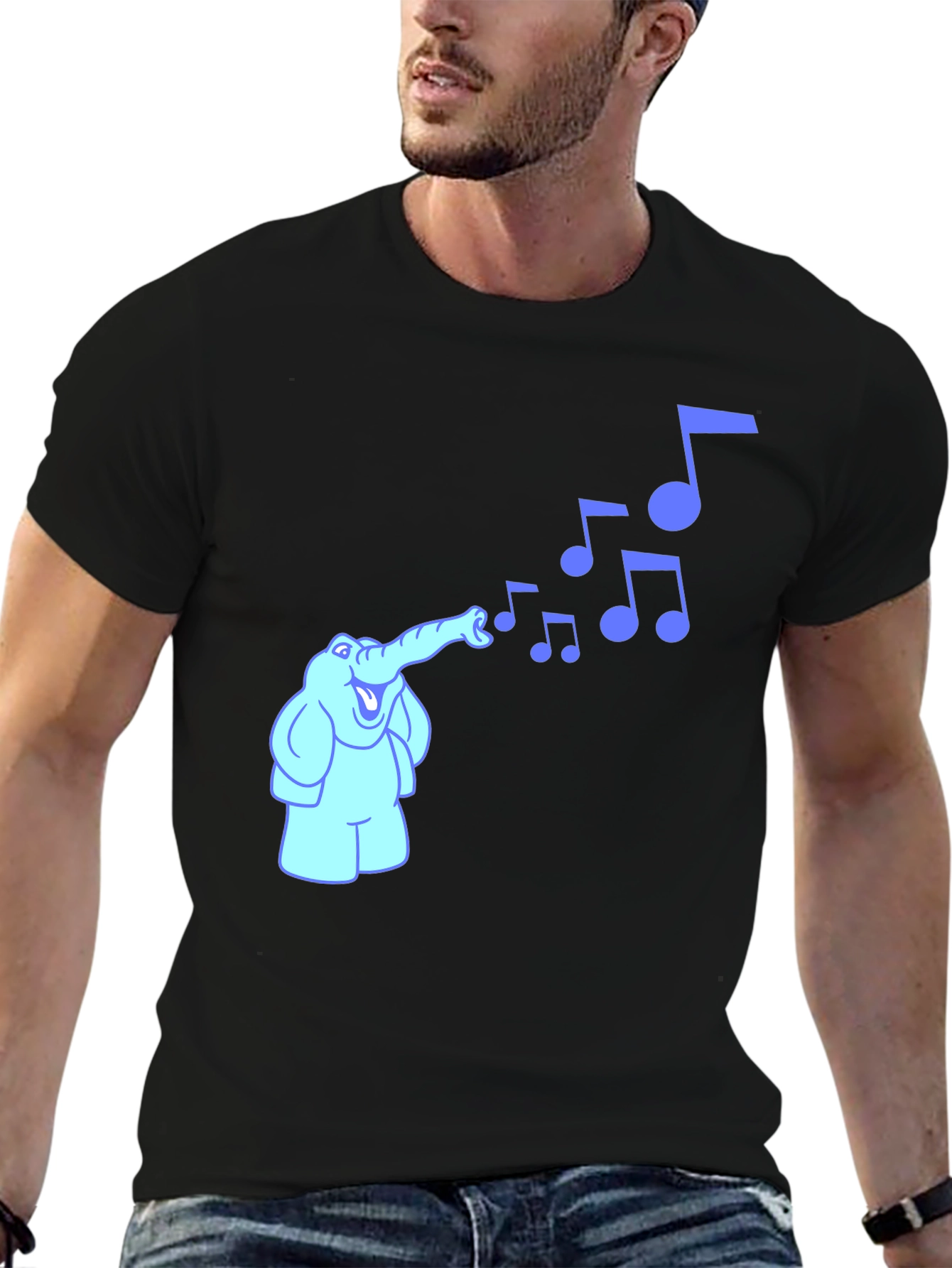 Musical Elephant Graphic Tee - Black Cotton Shirt