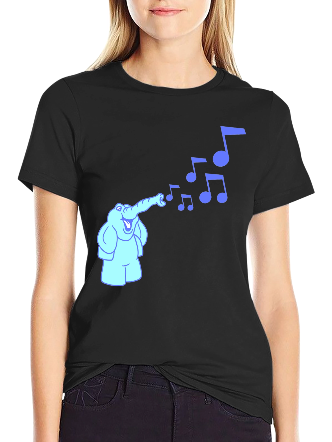 Musical Elephant Graphic Tee - Black Cotton Shirt