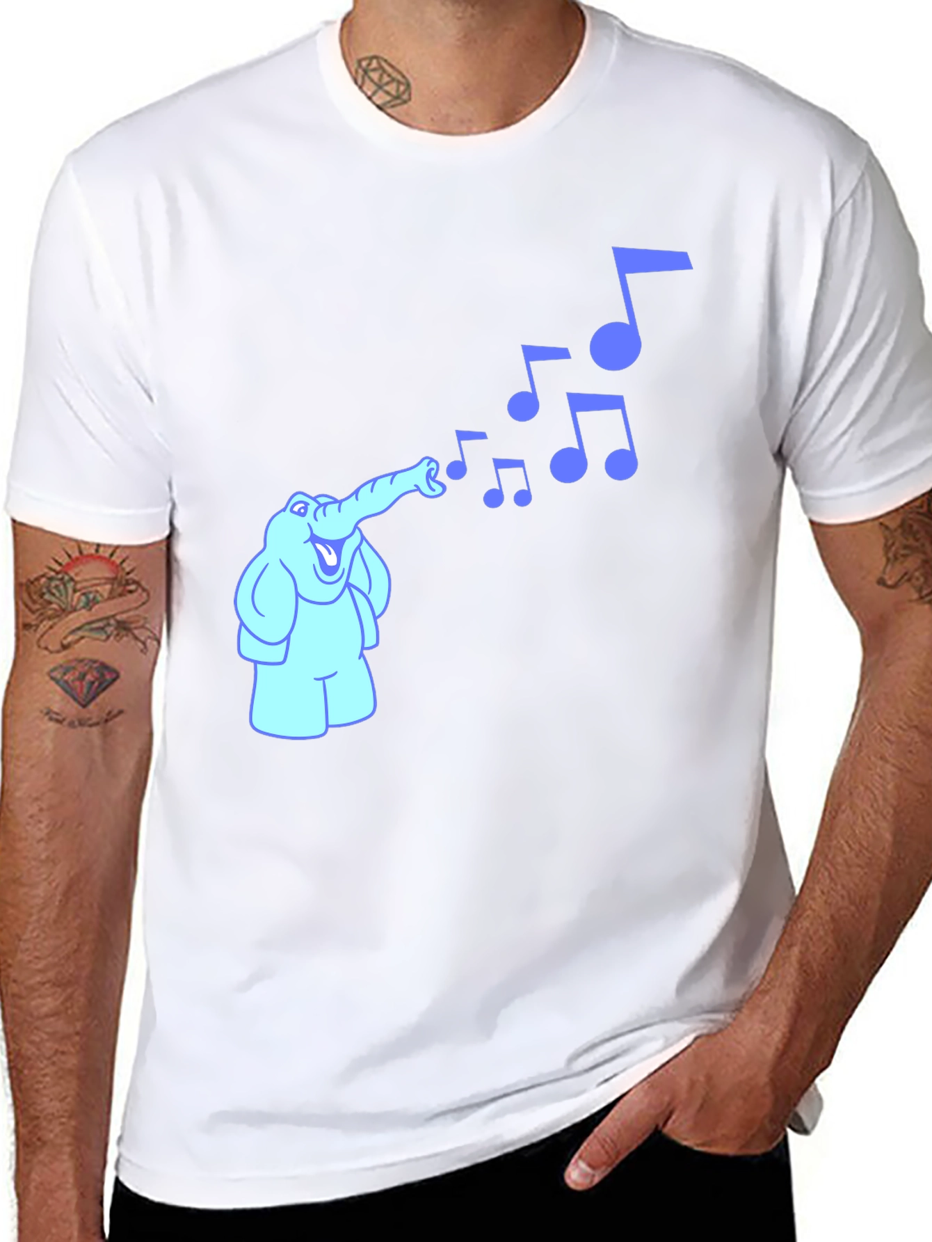 Musical Elephant Graphic Tee - Black Cotton Shirt