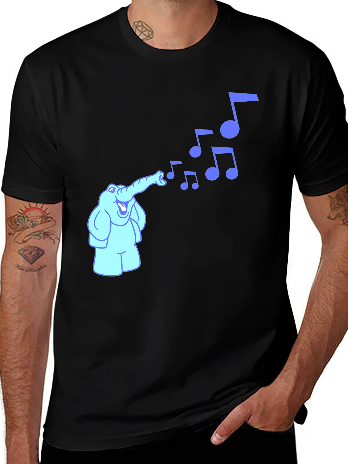 Musical Elephant Graphic Tee - Black Cotton Shirt