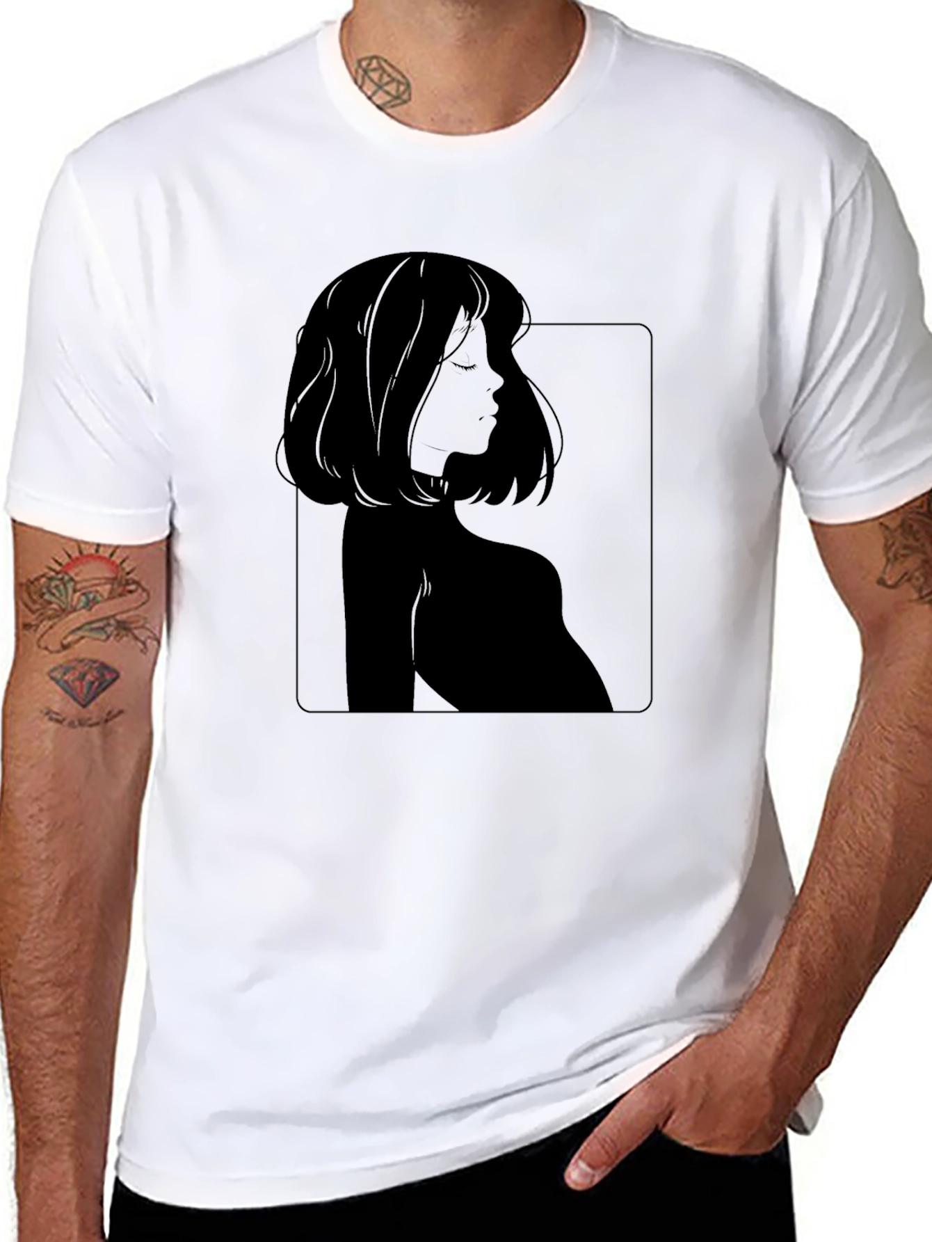 Minimalist Woman Portrait Black T-Shirt