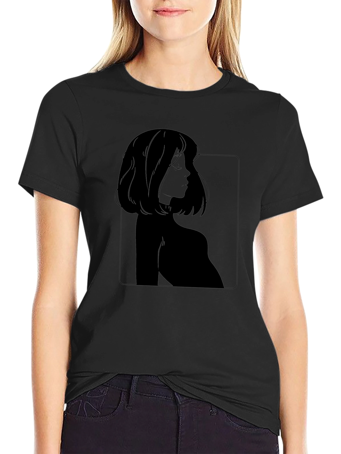 Minimalist Woman Portrait Black T-Shirt