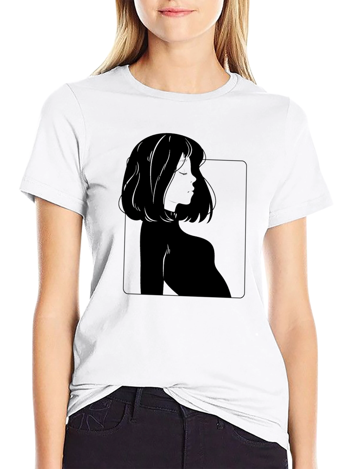 Minimalist Woman Portrait Black T-Shirt