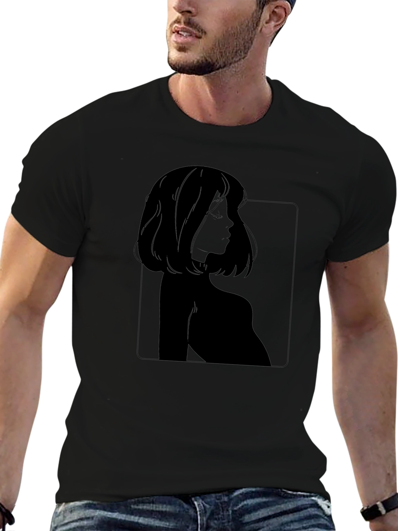 Minimalist Woman Portrait Black T-Shirt
