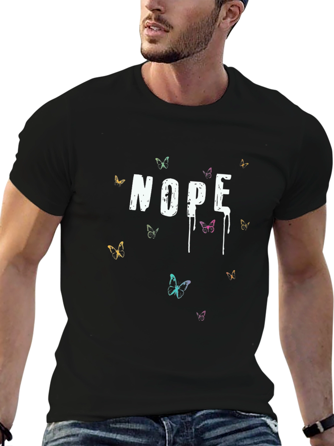 Nope Butterfly Graphic Print T-Shirt