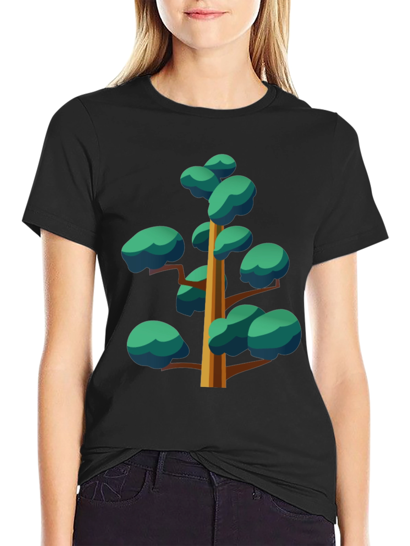 Cartoon Tree Graphic Black Tee