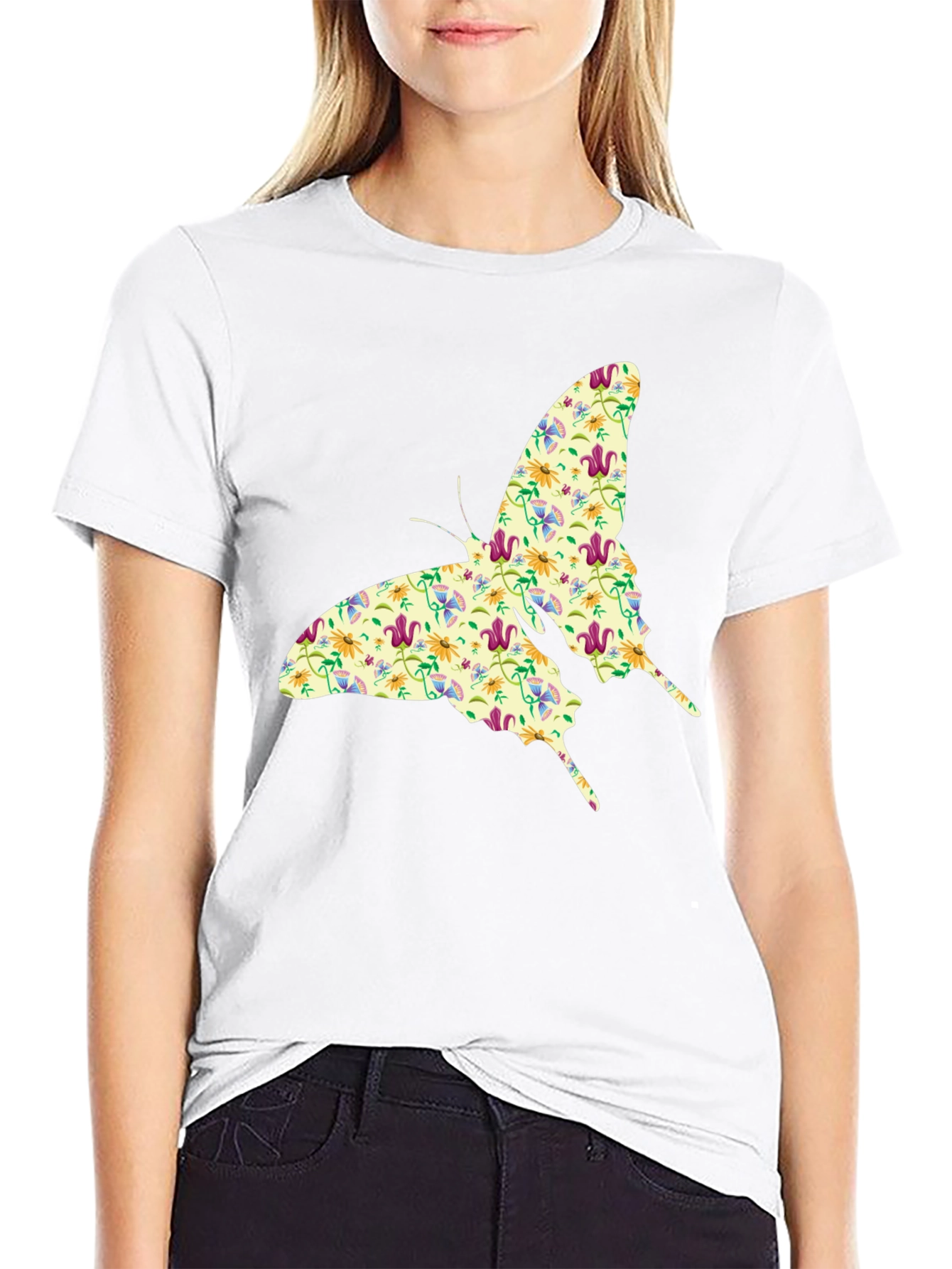 Floral Butterfly Graphic Print T-Shirt