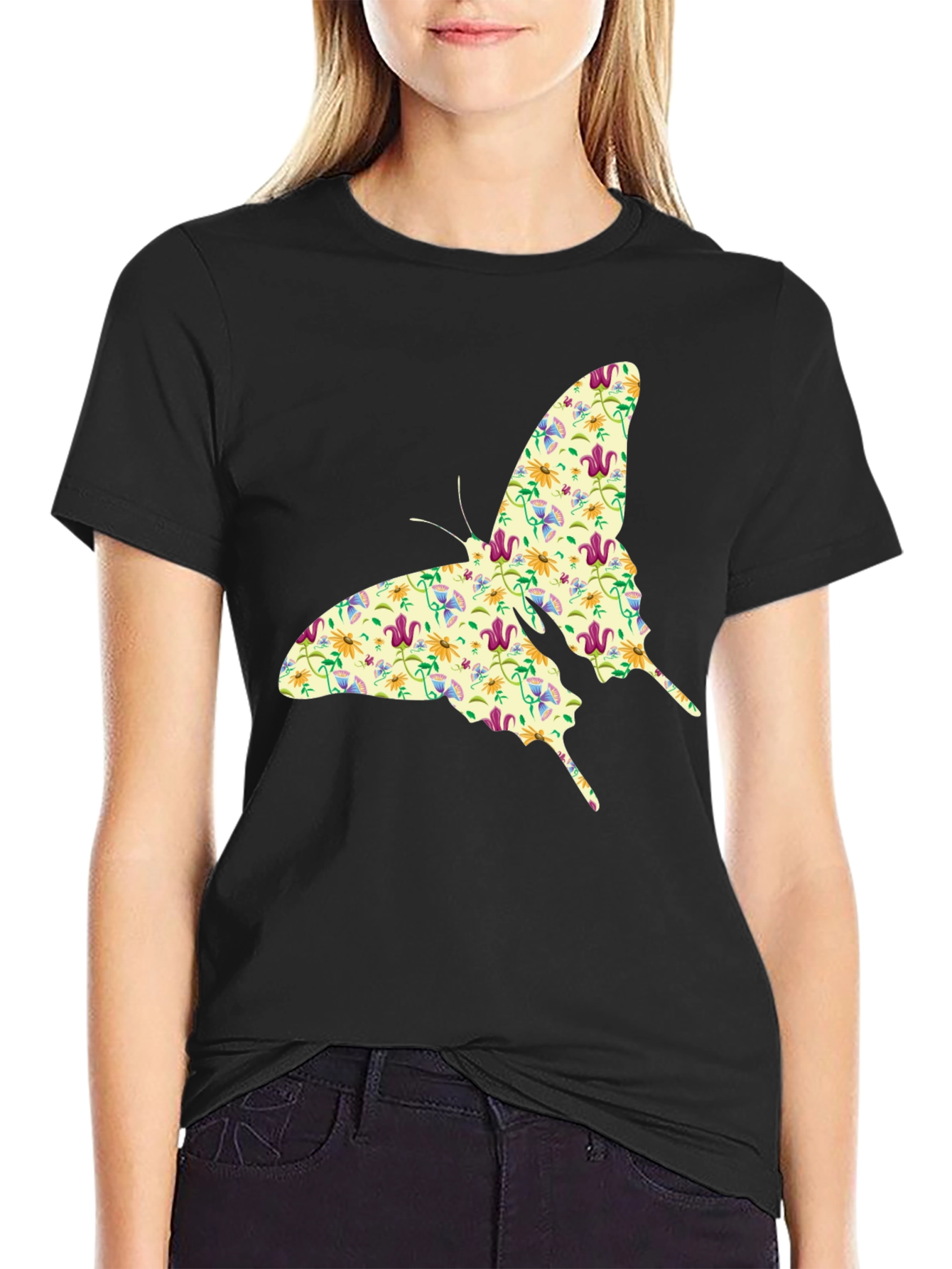 Floral Butterfly Graphic Print T-Shirt