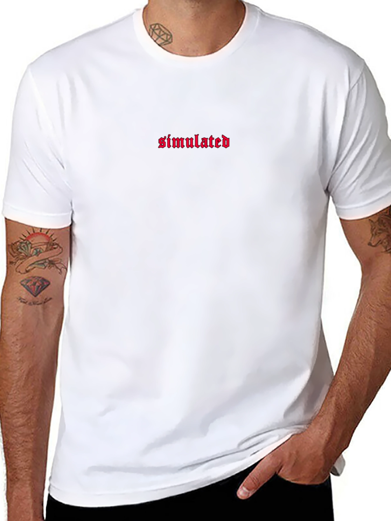 Simulated Red Text Black T-Shirt