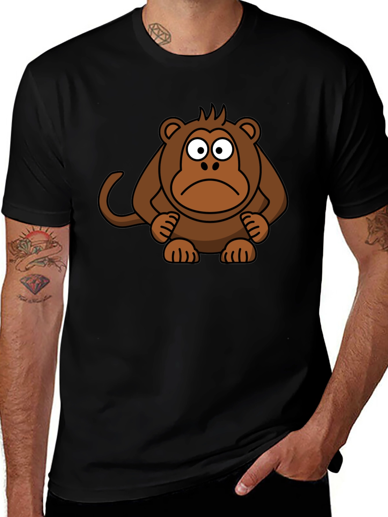 Sad Monkey Graphic Tee - Black Cotton T-Shirt