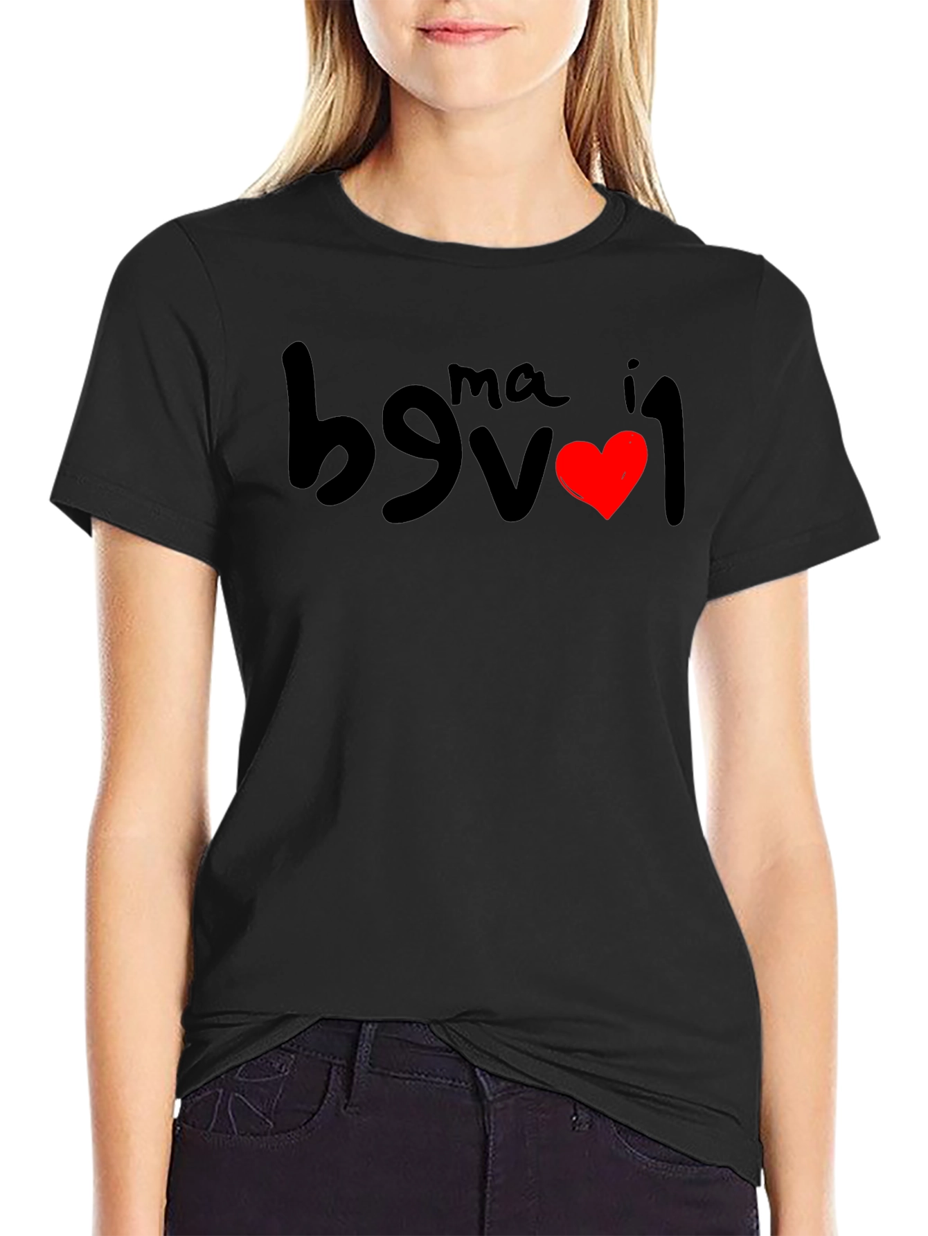 I Love Ma Black T-Shirt - Funny Inverted Design