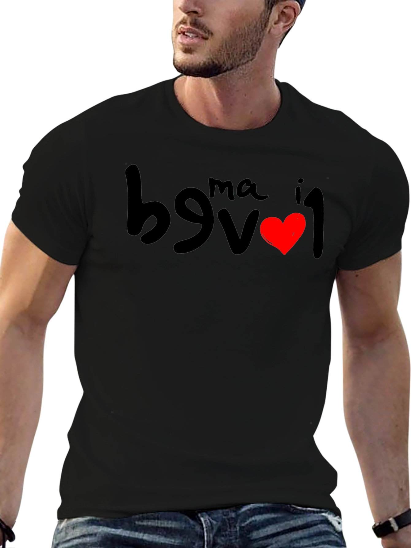 I Love Ma Black T-Shirt - Funny Inverted Design