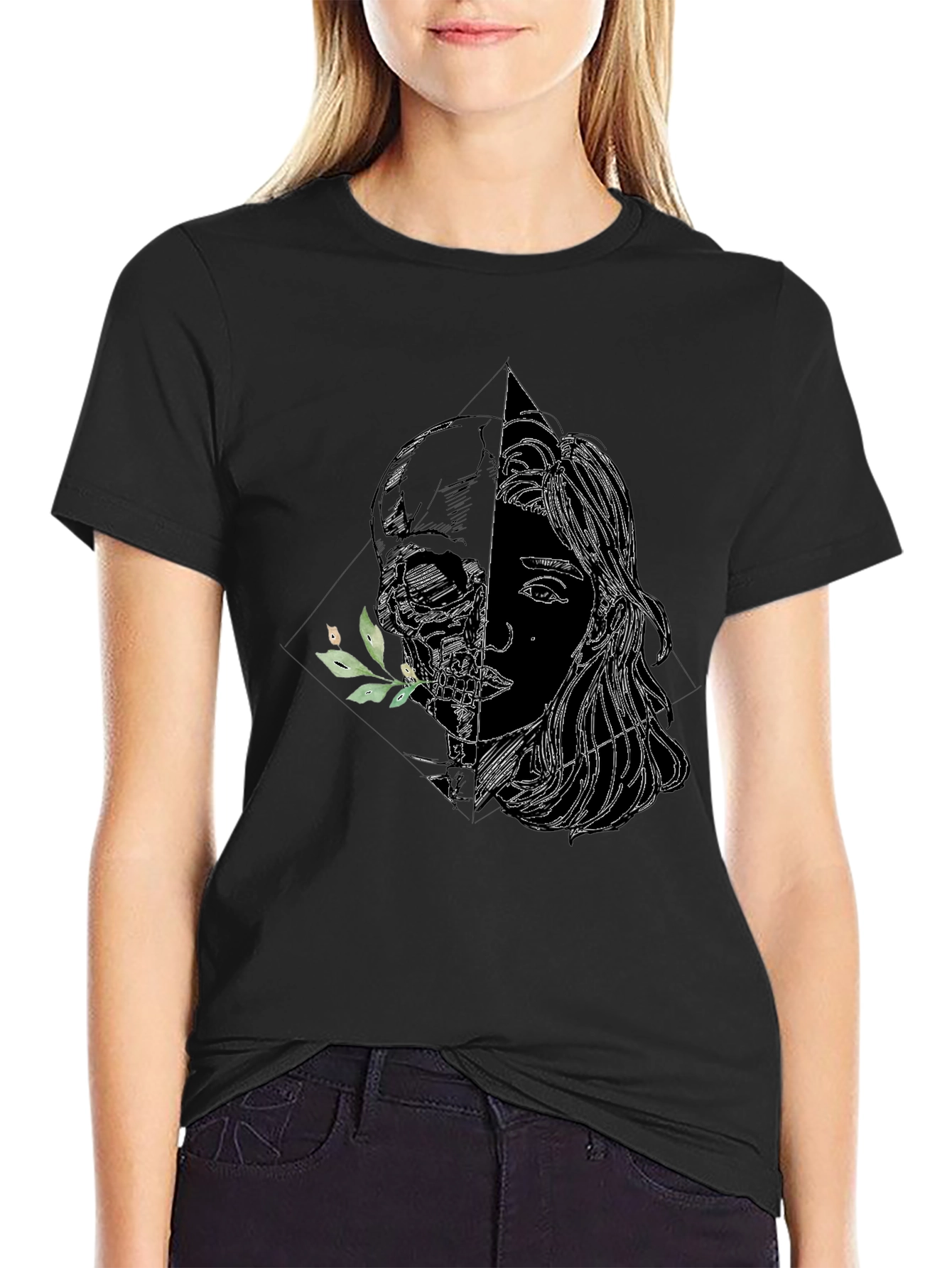 Skull & Girl Graphic Black T-Shirt