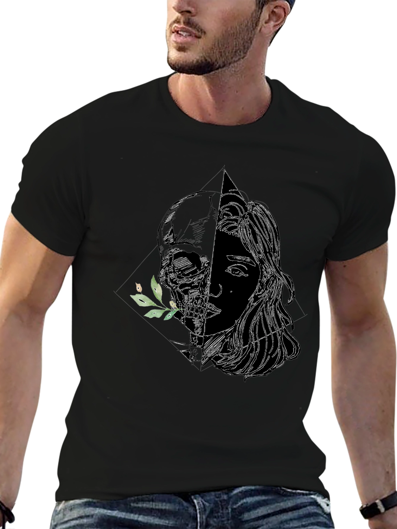 Skull & Girl Graphic Black T-Shirt