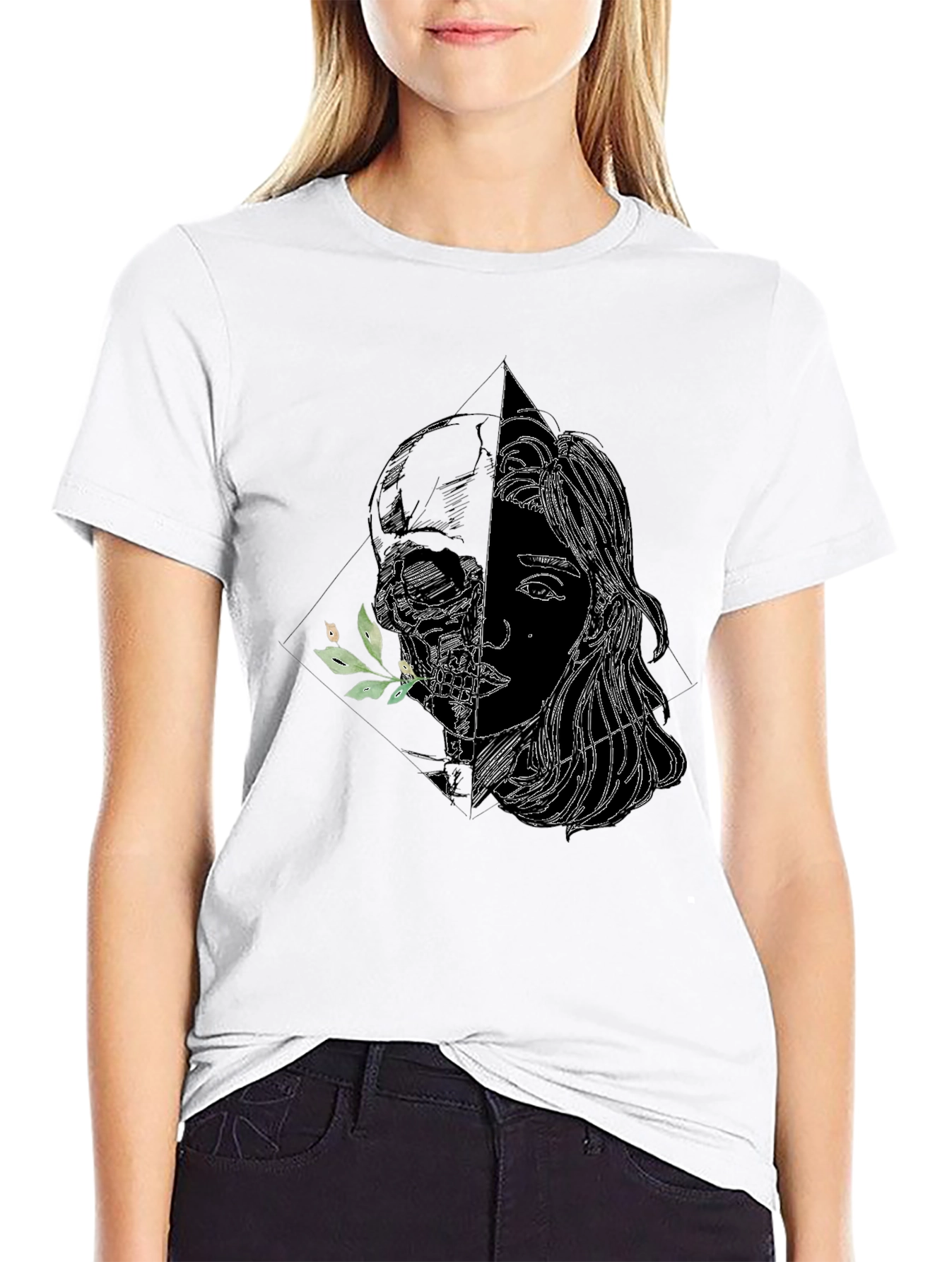 Skull & Girl Graphic Black T-Shirt