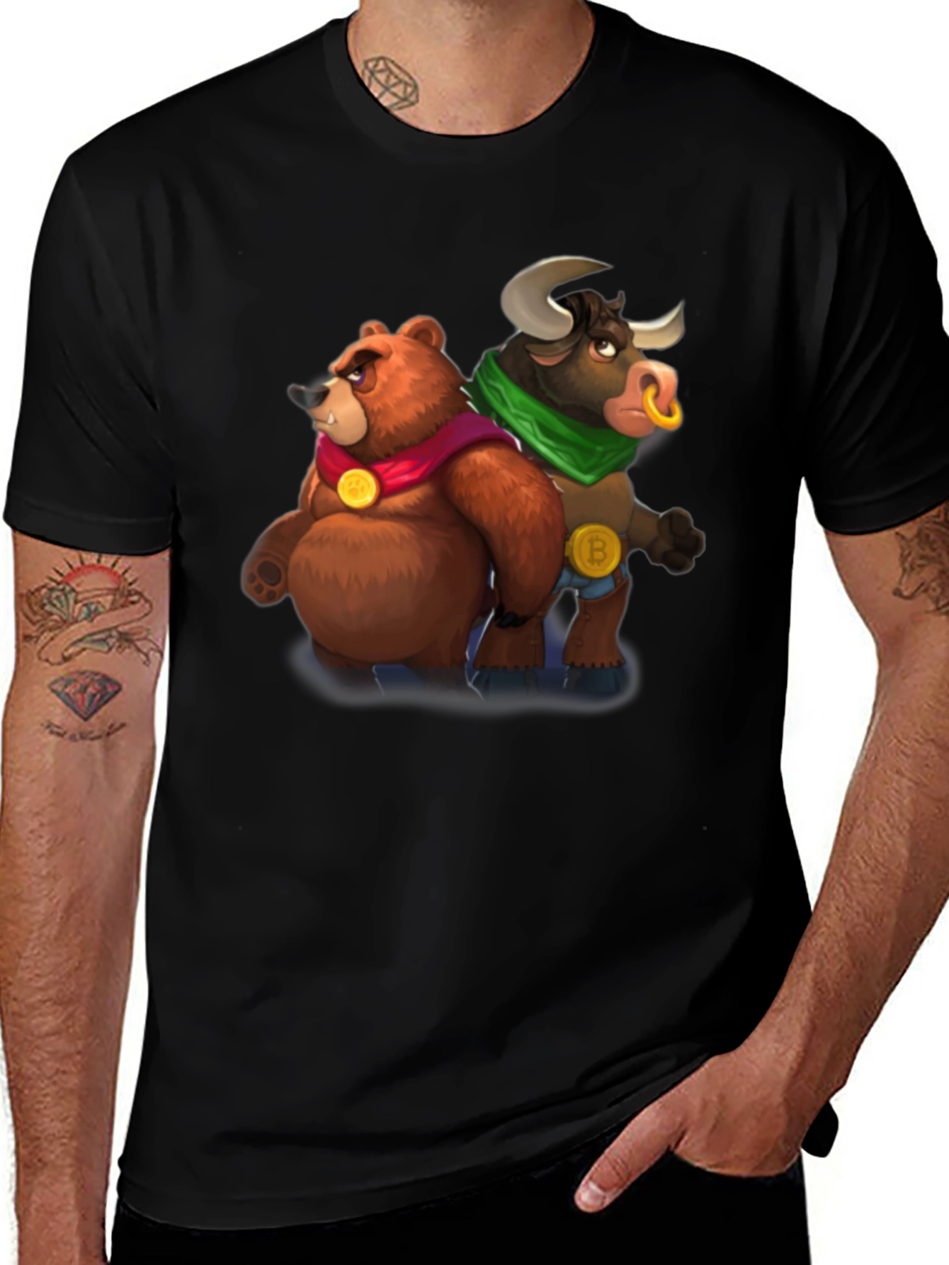 Bear & Bull Crypto T-Shirt - Black