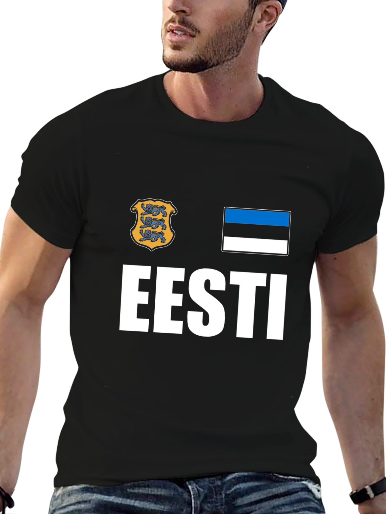 Eesti Pride T-Shirt - Black Cotton Estonia Flag Tee