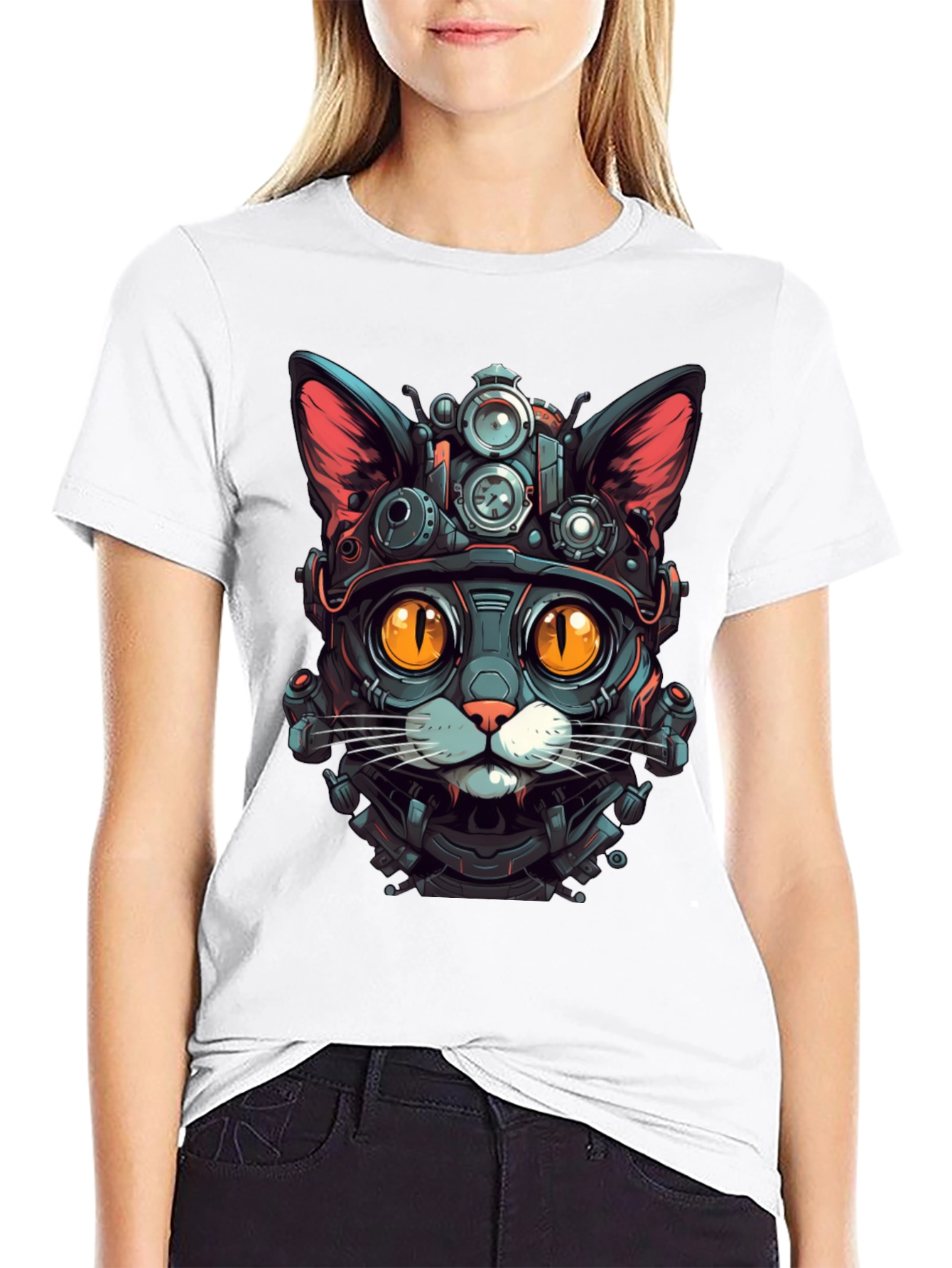 Steampunk Cat Graphic Tee - Unique Design