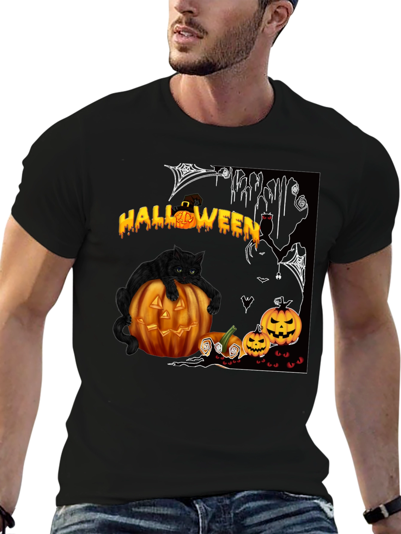 Halloween Cat & Pumpkin T-Shirt - Spooky Season