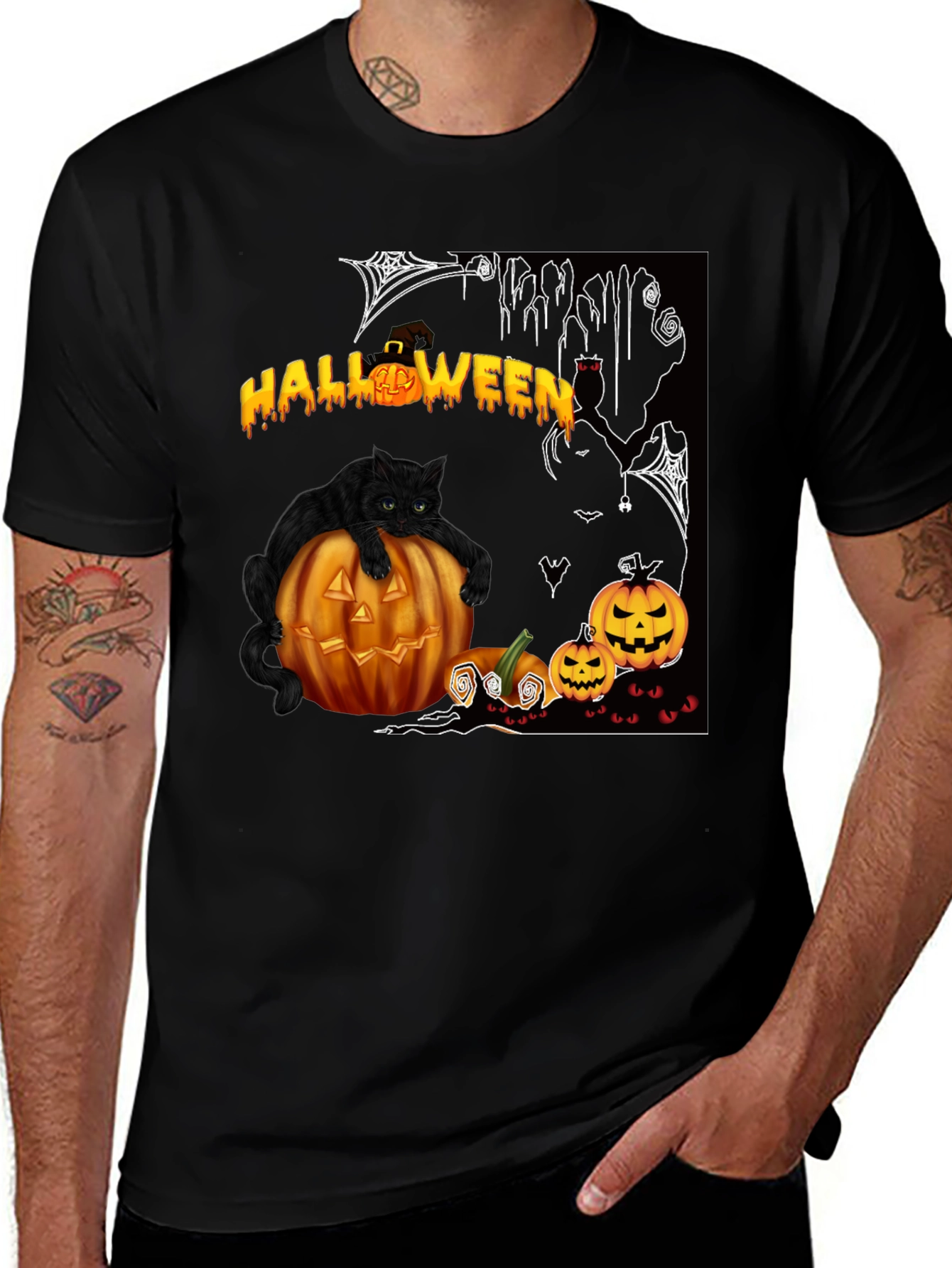 Halloween Cat & Pumpkin T-Shirt - Spooky Season