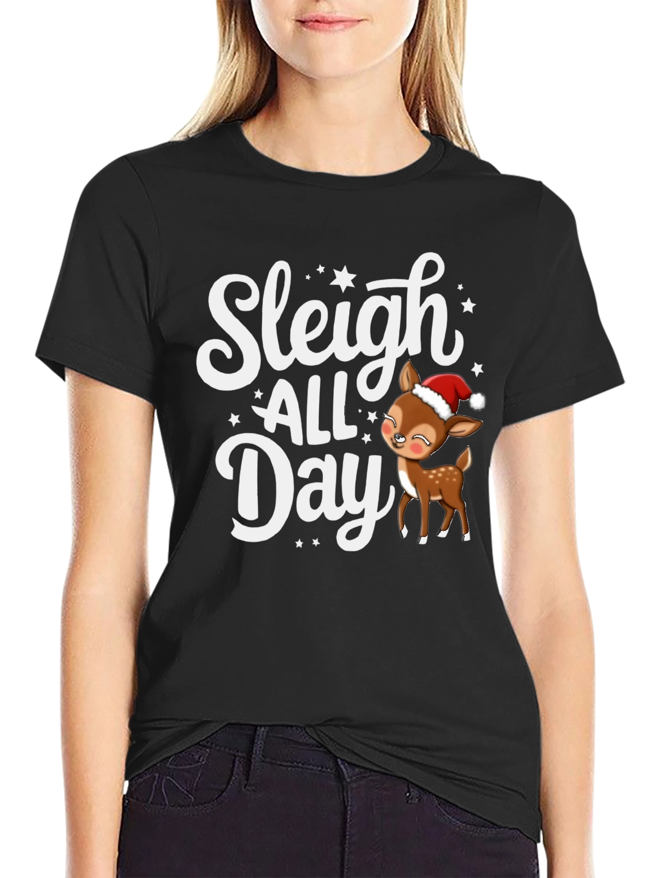 Sleigh All Day Christmas Deer T-Shirt