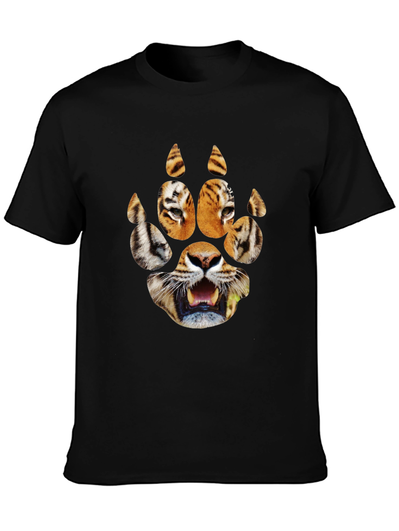 Tiger Paw Print Graphic Tee - Black Cotton T-Shirt