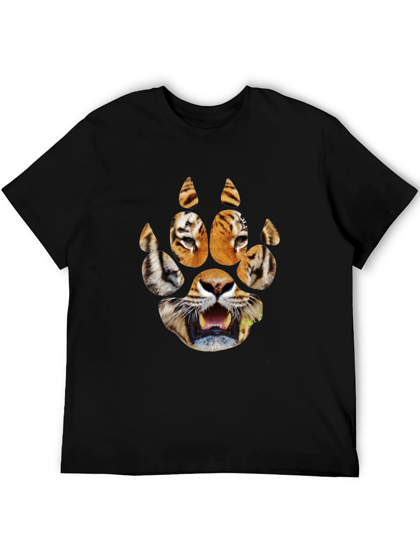 Tiger Paw Print Graphic Tee - Black Cotton T-Shirt