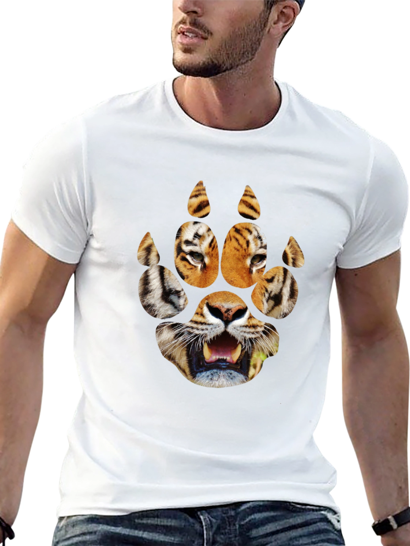 Tiger Paw Print Graphic Tee - Black Cotton T-Shirt