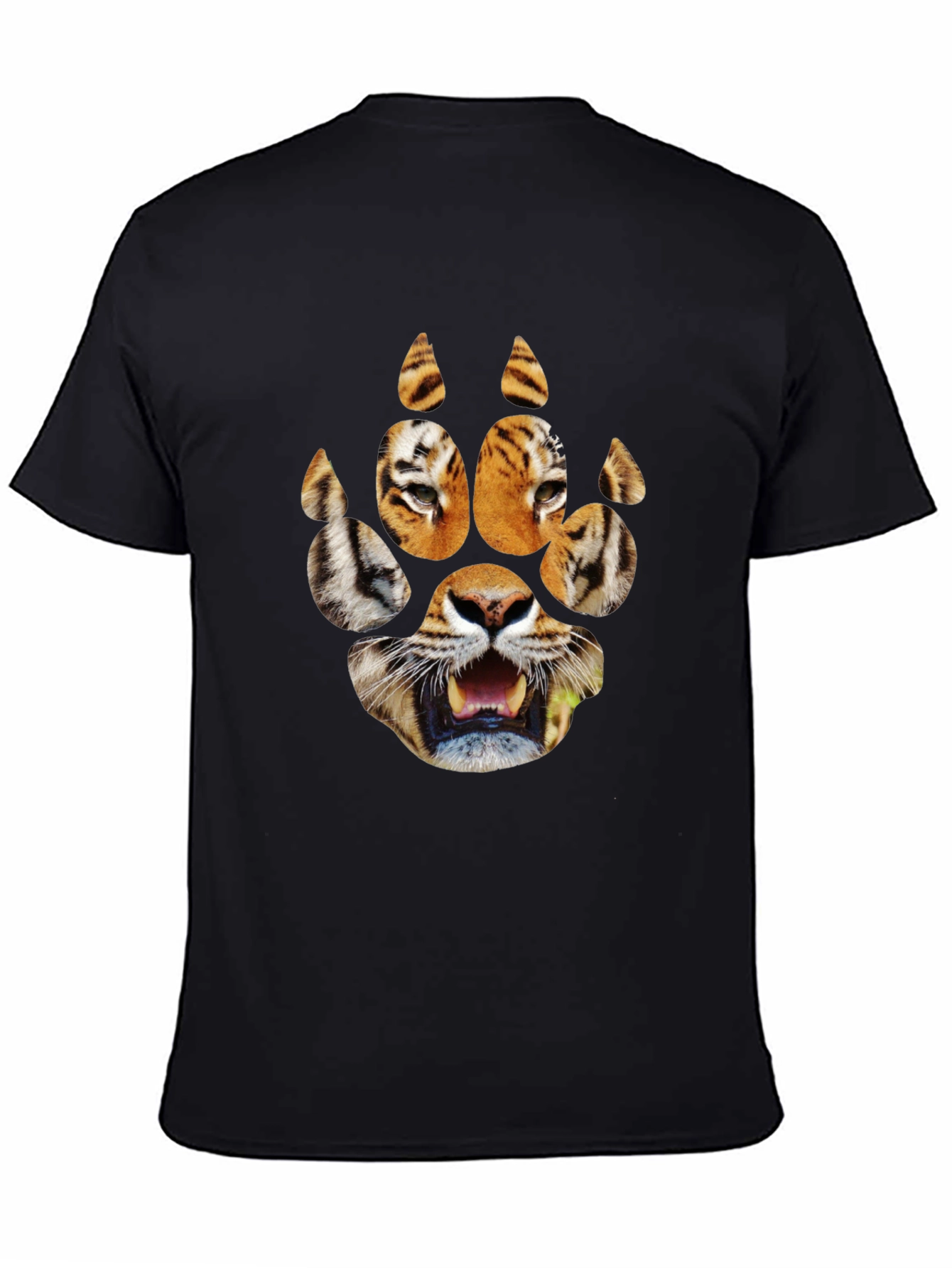 Tiger Paw Print Graphic Tee - Black Cotton T-Shirt