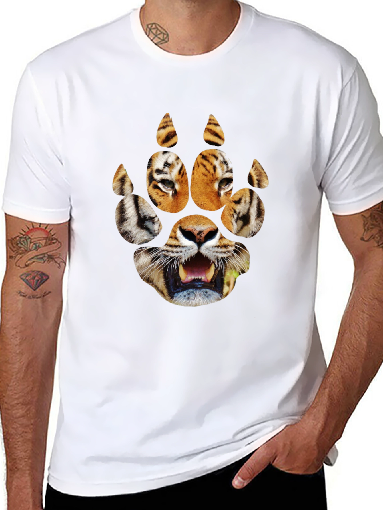 Tiger Paw Print Graphic Tee - Black Cotton T-Shirt