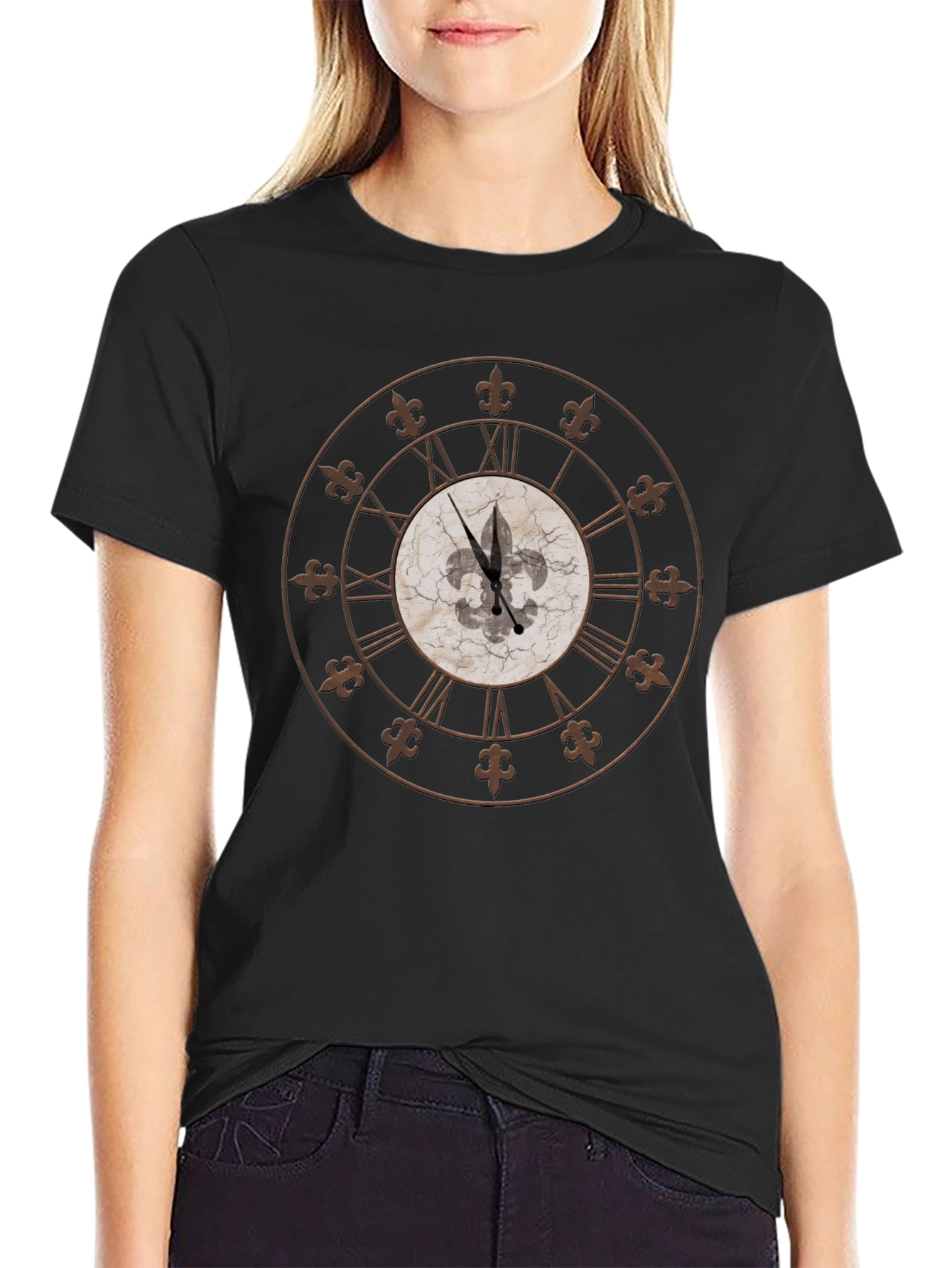 Fleur-de-Lis Clock Graphic Tee - Stylish Comfort
