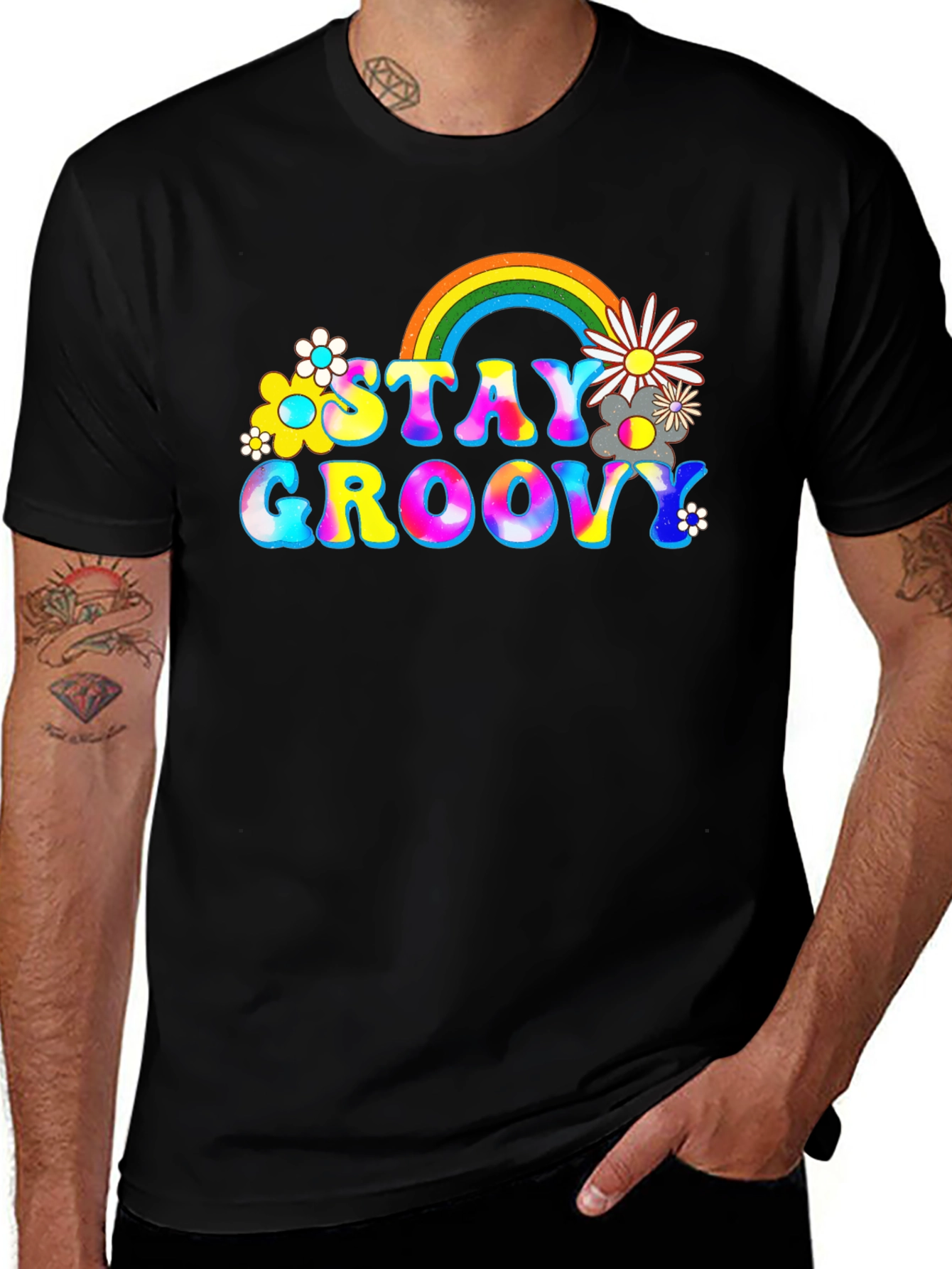 Stay Groovy Rainbow Graphic Tee - Retro Vibes