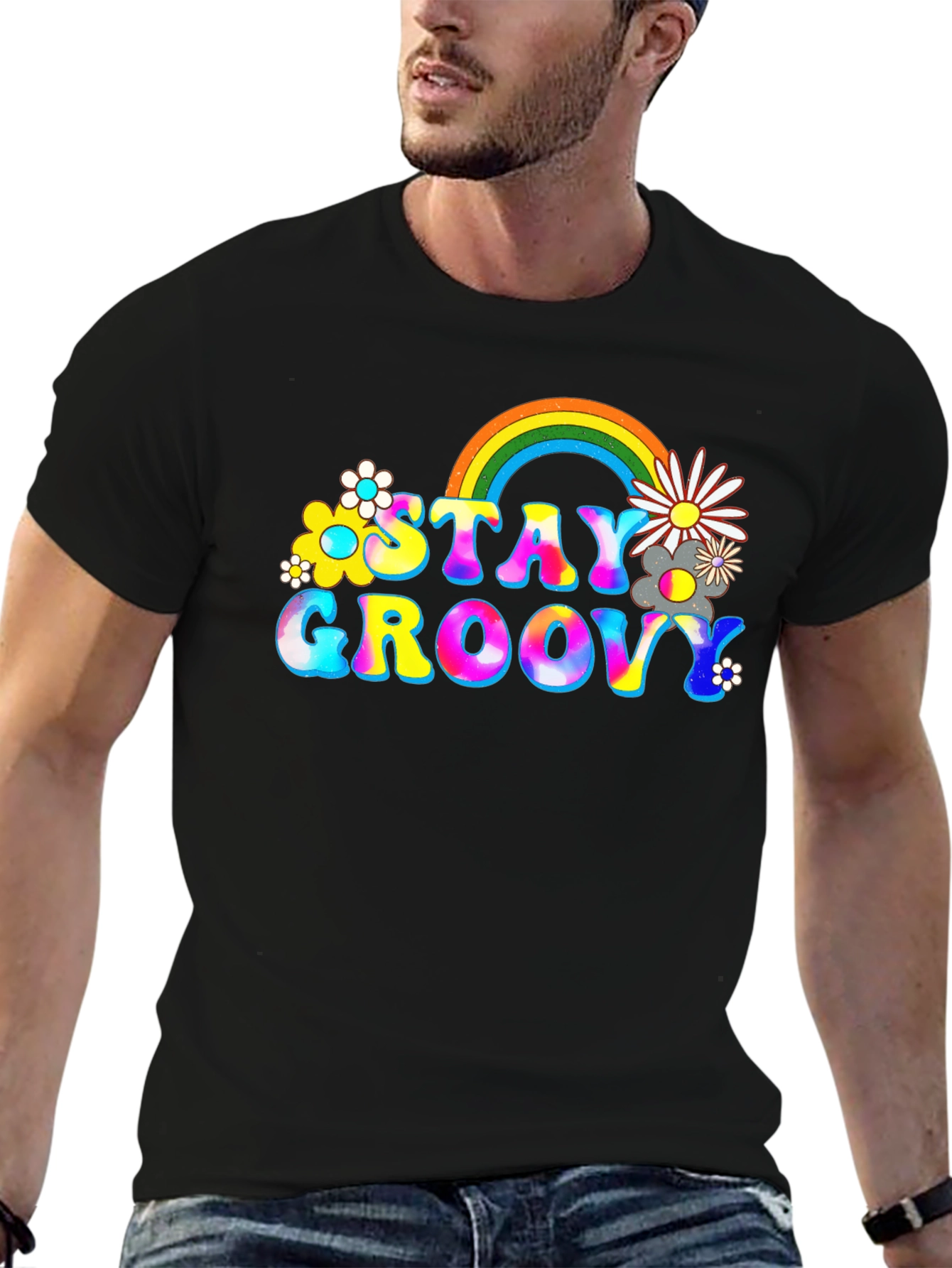 Stay Groovy Rainbow Graphic Tee - Retro Vibes