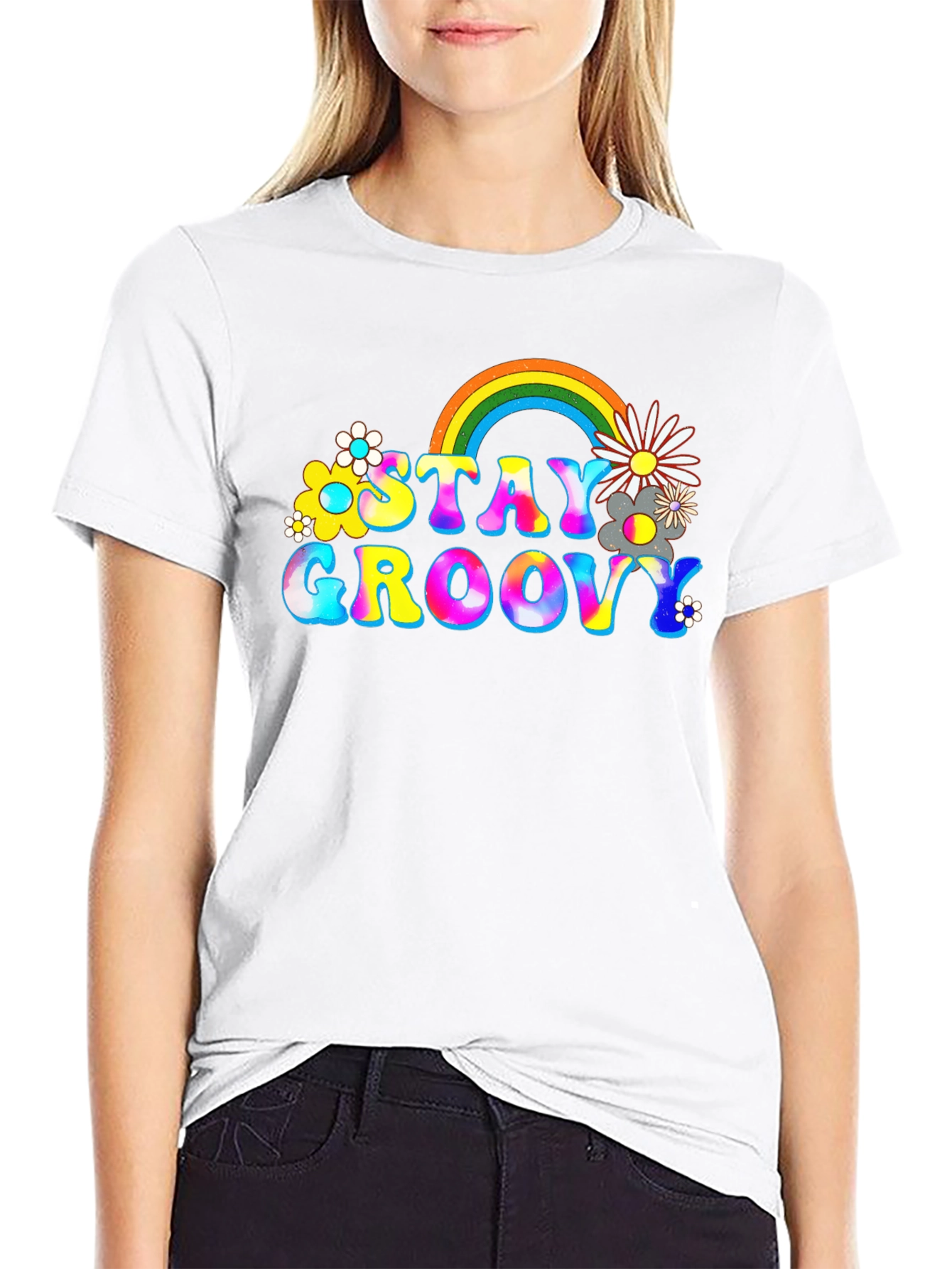 Stay Groovy Rainbow Graphic Tee - Retro Vibes