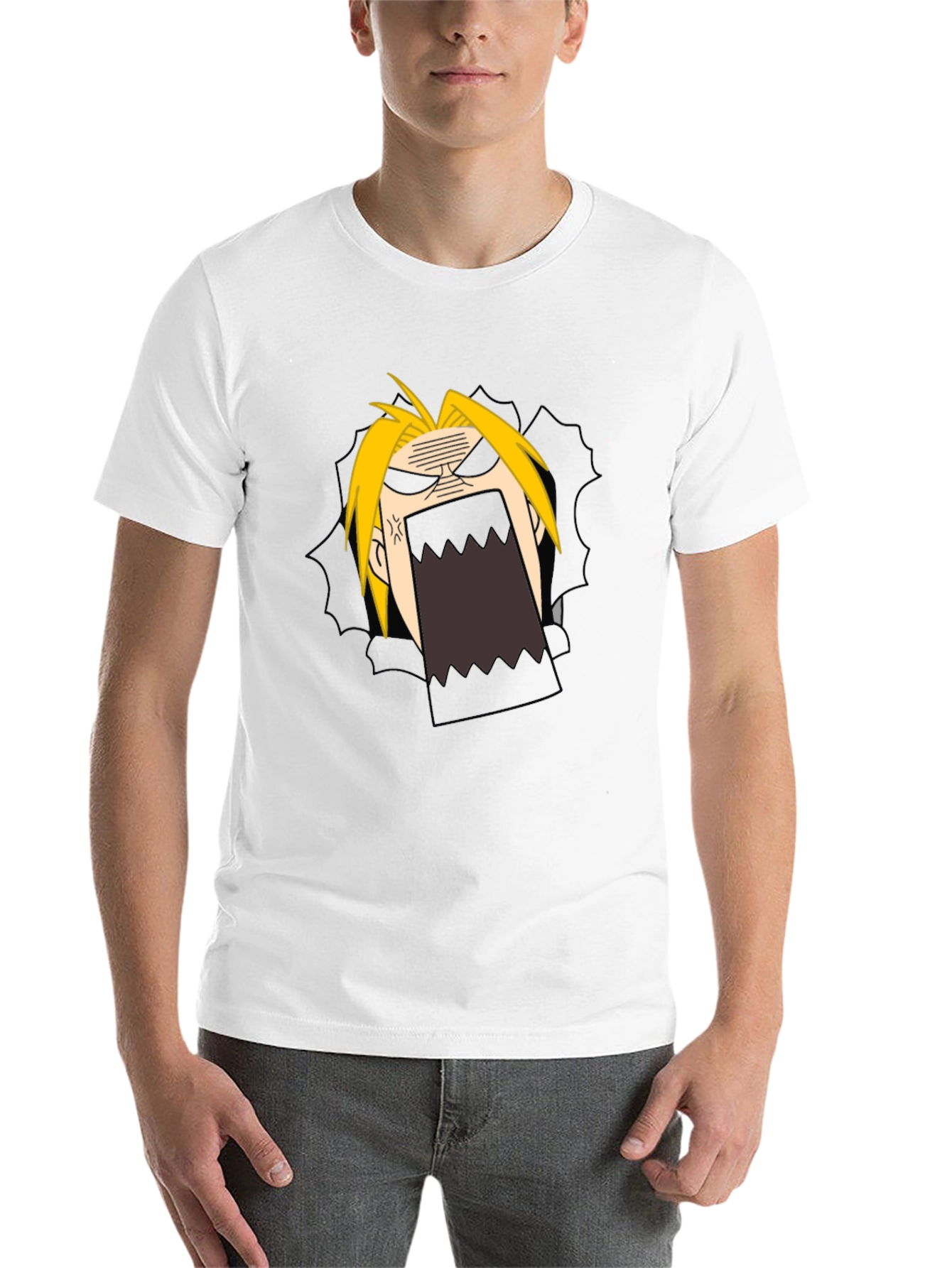 Anime Cartoon Angry Face Black T-Shirt