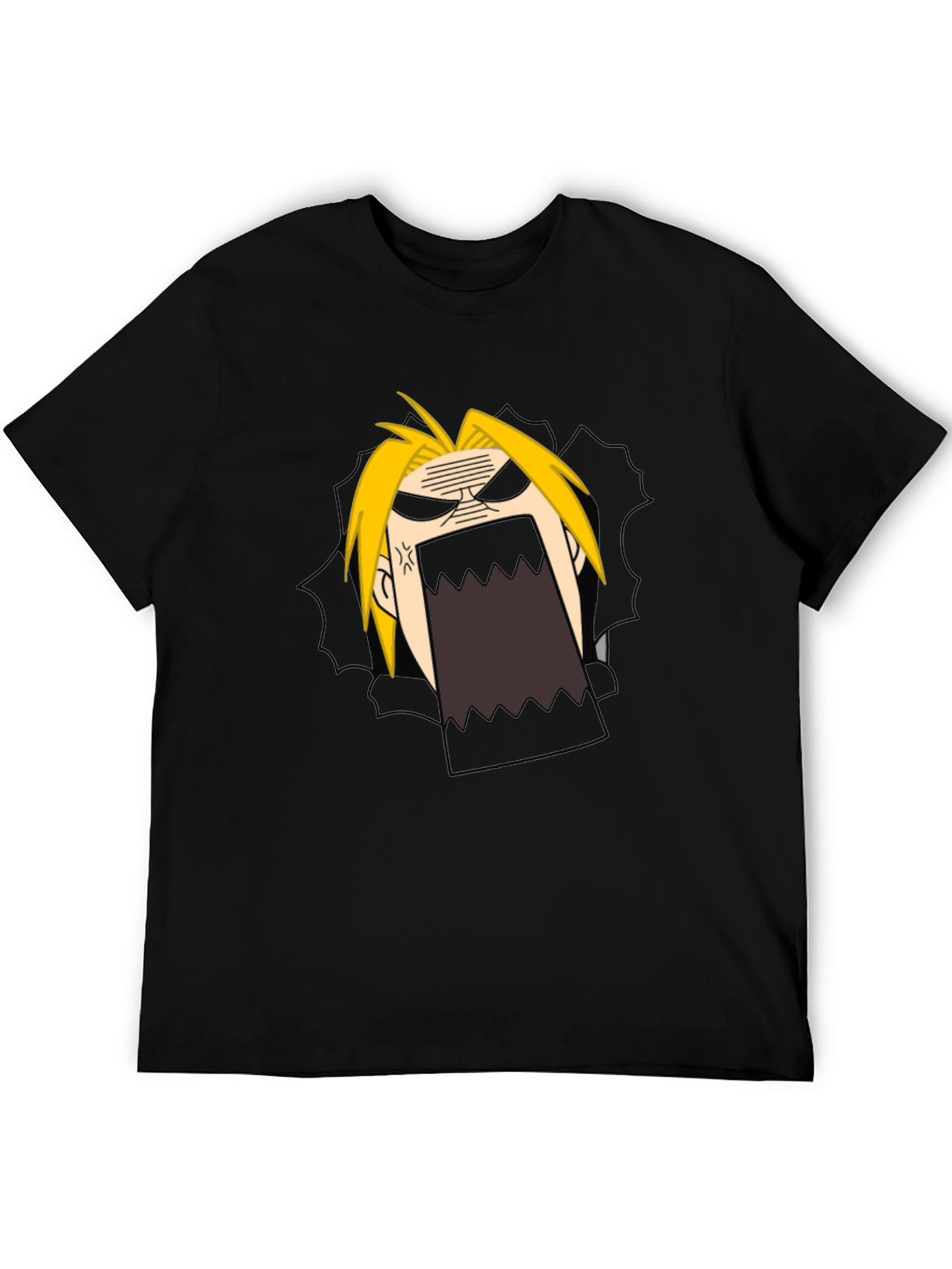 Anime Cartoon Angry Face Black T-Shirt