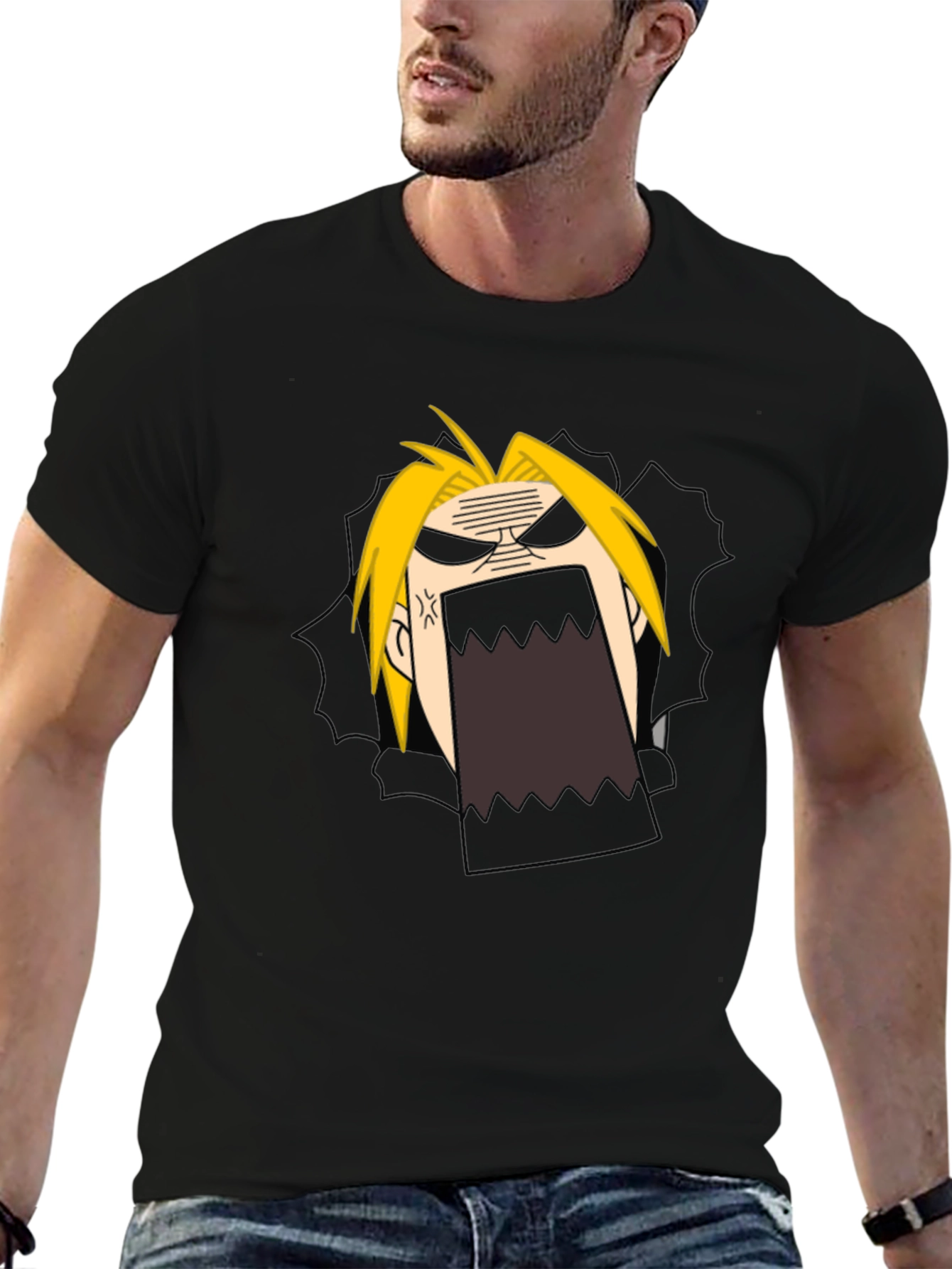 Anime Cartoon Angry Face Black T-Shirt