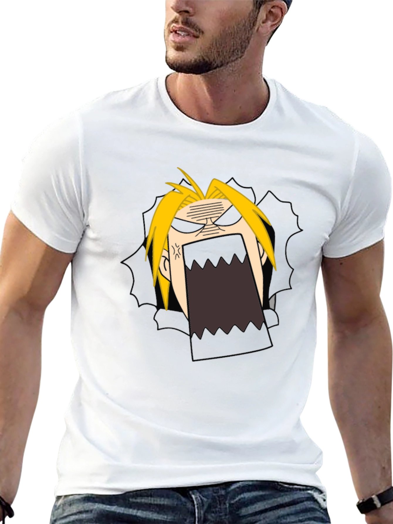 Anime Cartoon Angry Face Black T-Shirt