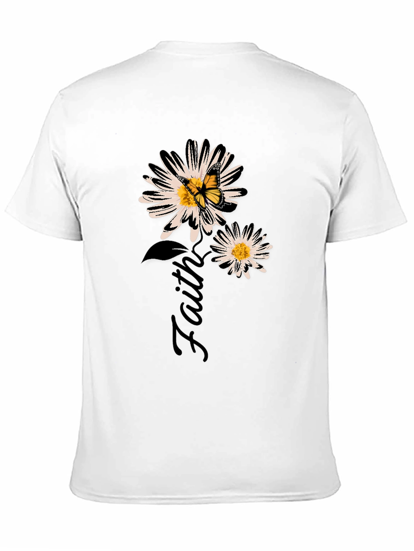 Faith Daisy Butterfly Black Graphic T-Shirt