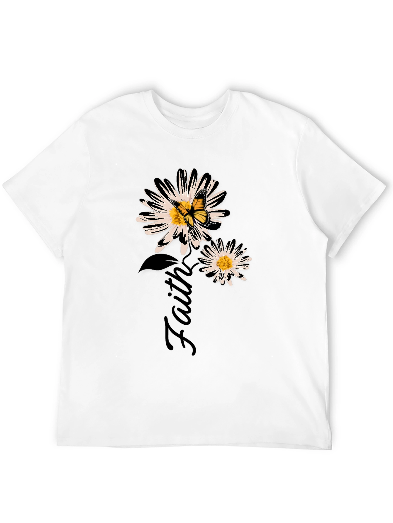 Faith Daisy Butterfly Black Graphic T-Shirt