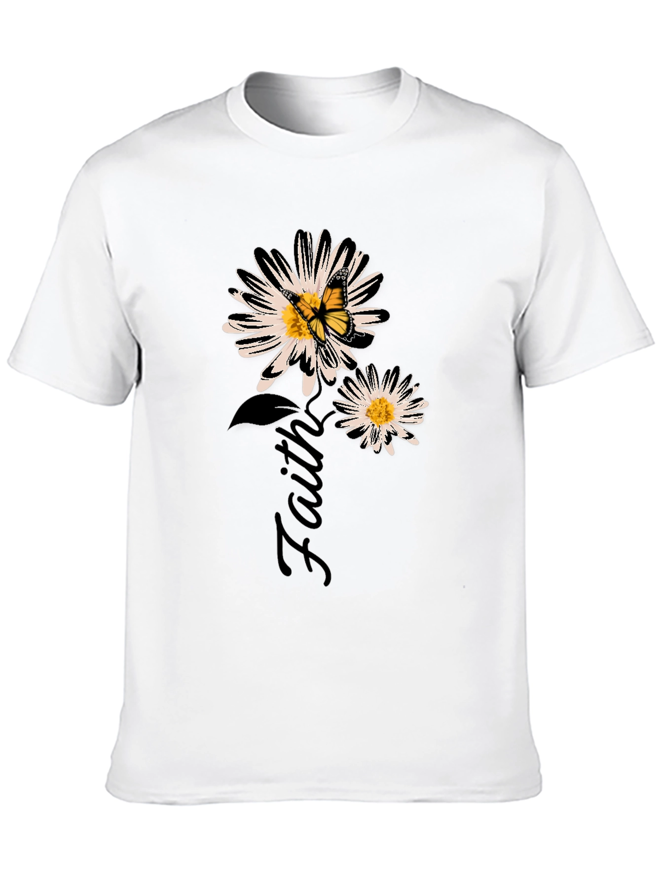 Faith Daisy Butterfly Black Graphic T-Shirt