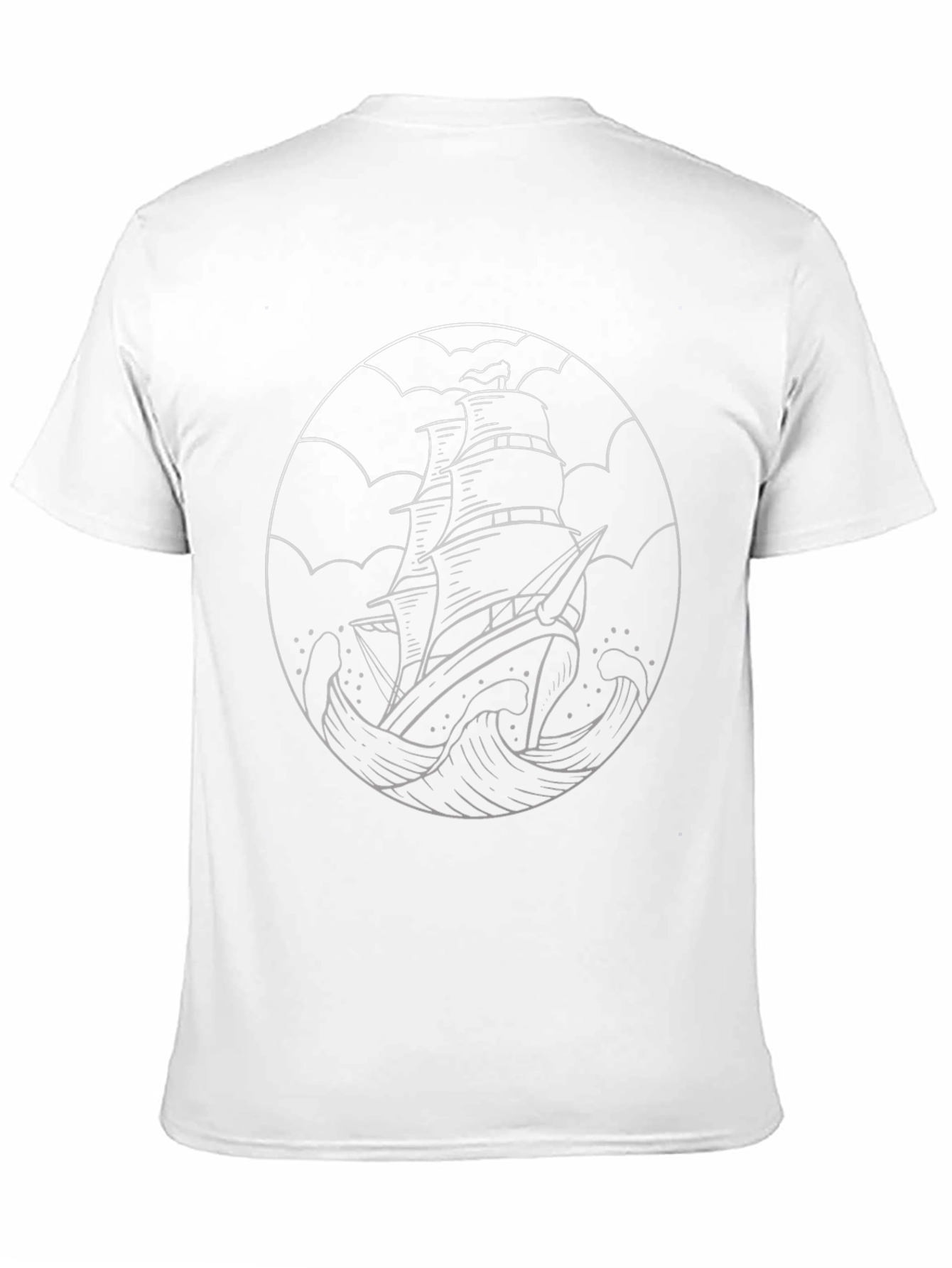 Nautical Ship Graphic T-Shirt - Black Cotton Blend