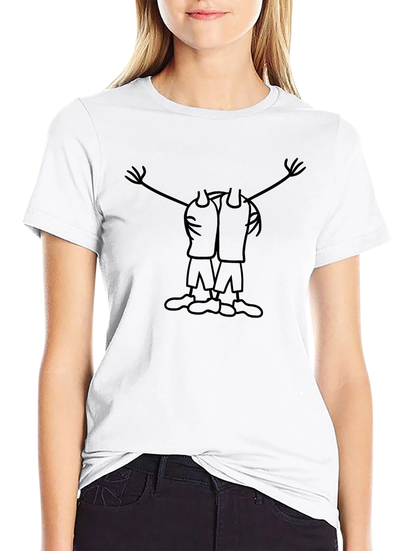 Cartoon Hugging Figures Graphic Black T-Shirt