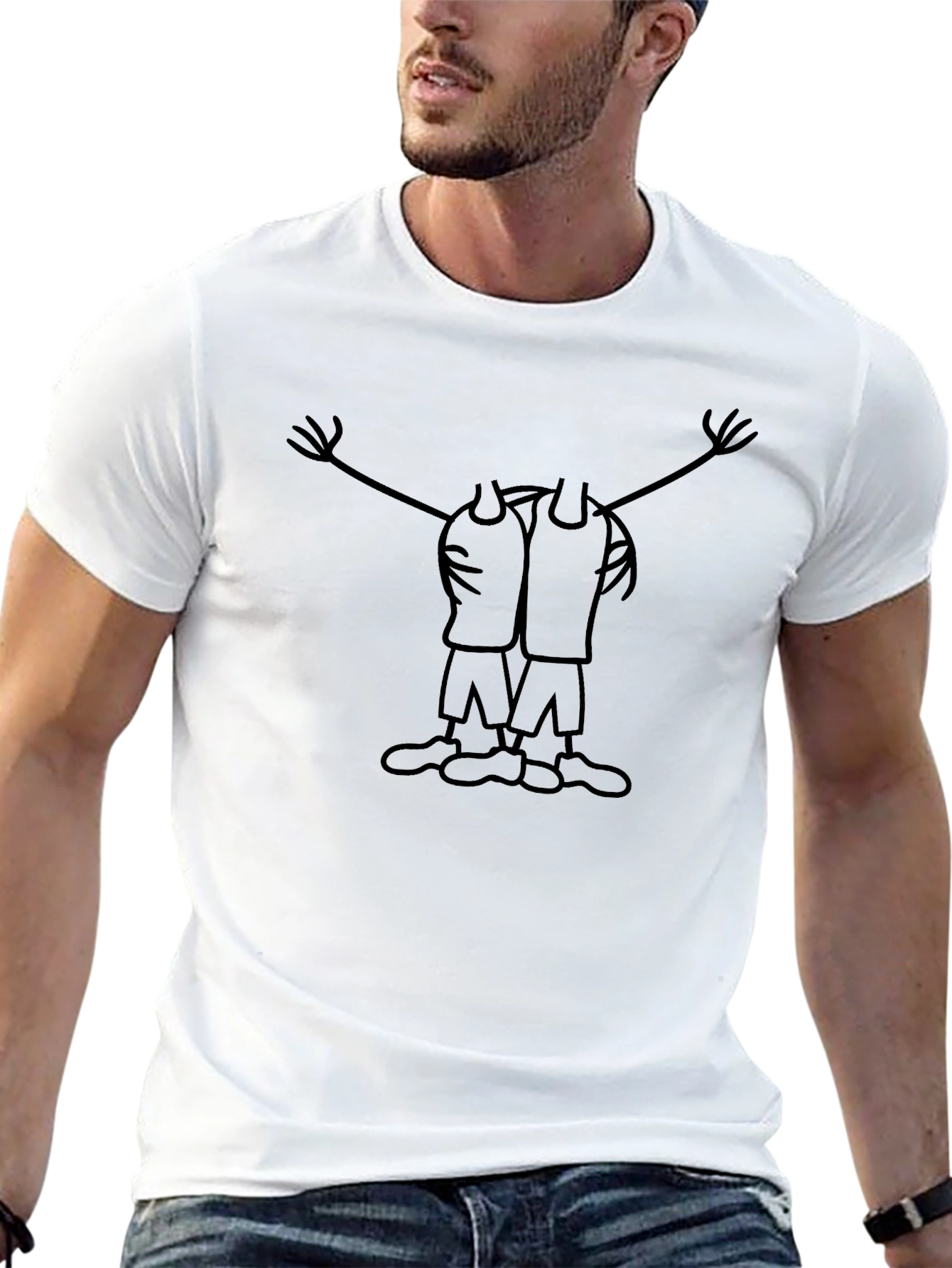 Cartoon Hugging Figures Graphic Black T-Shirt