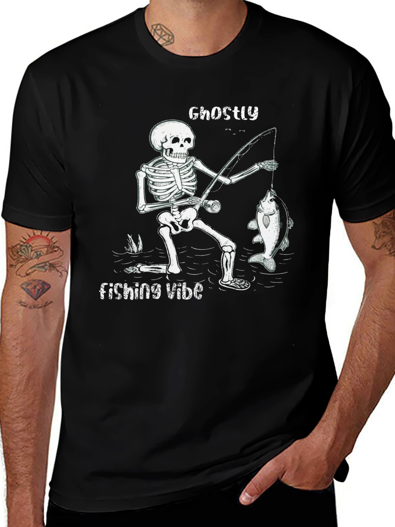 Ghostly Fishing Vibe Black T-Shirt